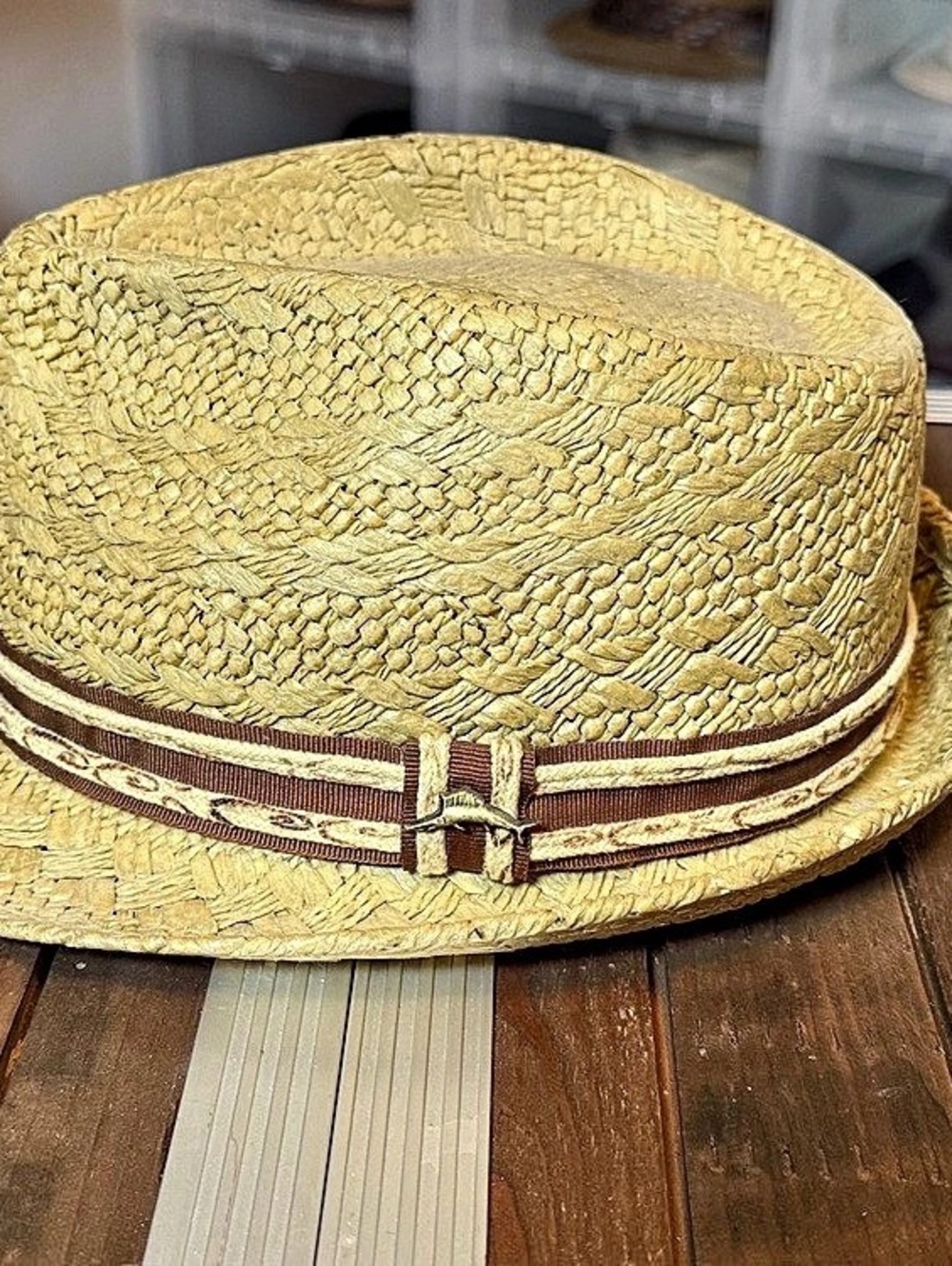 Tommy Bahama 100% Toyo Straw Fedora Hat Natural Brown L/XL